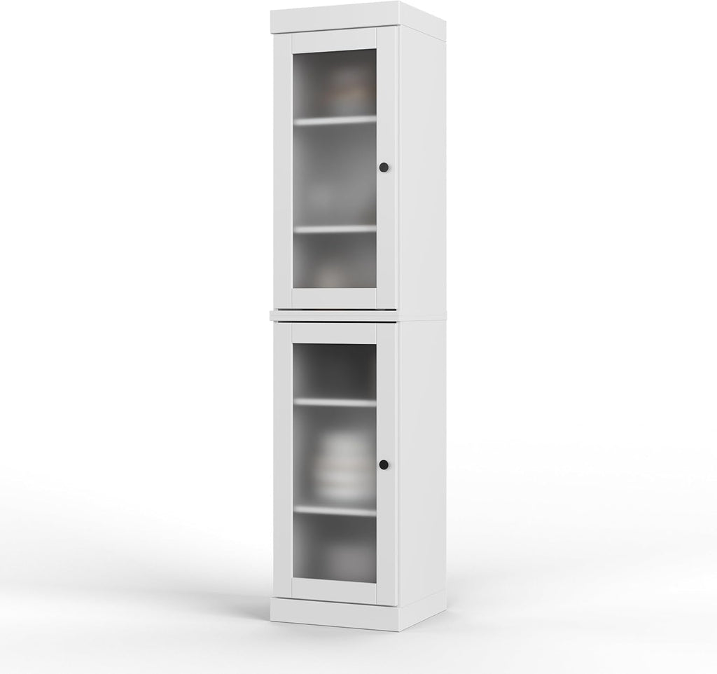 Palace Imports Solid Wood Kitchen Pantry Cabinet w/Frosted Glass Doors - Narrow Storage Cabinet - 16.5" Wide x 71.5" Tall - White, Adjustable Shelves, 100% Eco-Friendly Wood, Modular Cabinets