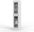 Palace Imports Solid Wood Kitchen Pantry Cabinet w/Frosted Glass Doors - Narrow Storage Cabinet - 16.5" Wide x 71.5" Tall - White, Adjustable Shelves, 100% Eco-Friendly Wood, Modular Cabinets