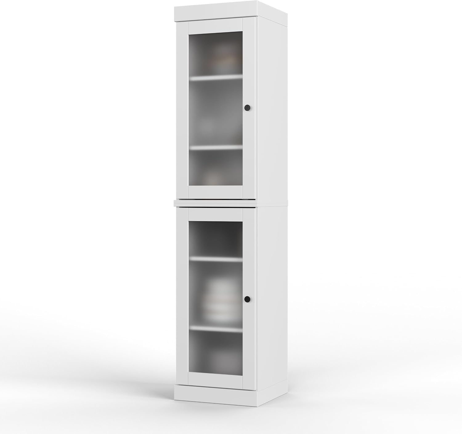 Palace Imports Solid Wood Kitchen Pantry Cabinet w/Frosted Glass Doors - Narrow Storage Cabinet - 16.5" Wide x 71.5" Tall - White, Adjustable Shelves, 100% Eco-Friendly Wood, Modular Cabinets