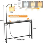 keomaisyto Narrow Console Table with 3-Color Light & Outlet, 31" H Skinny Sofa Table, Behind Couch Table with 3 Color Temperatures Led Bulb for Living Room, Bedroom, Entryway, Hallway, Black