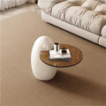 Modern PE Plastic Coffee Table, Nesting End Table with Glass Top, Egg-Shaped Side Table for Living Room, Bedroom, Small Spaces