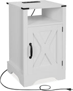 RoyalCraft Farmhouse Nightstand, White End Table for Bedroom | 25" Tall Bedside Table with Charging Station, Wooden Side Table with Large Storage and Shelf for Bedroom, Living Room