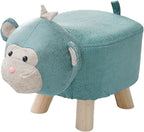 Wooden Animal Footstool Ottoman for Home Decor, Blue Monkey