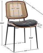 Rattan Dining Room Chairs Set of 4,Mid Century Black PU Leather Kitchen Chairs,Upholstered Seat Metal Legs Chair with Adjustable Foot Pads,Walnut Armless Side Chair