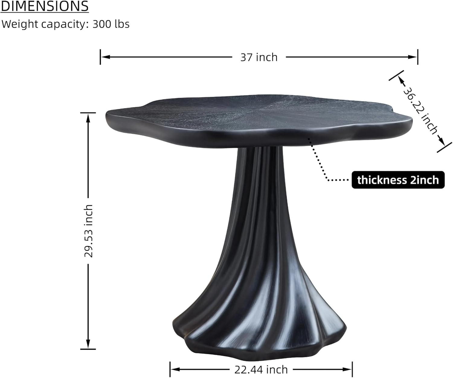 37" Round Modern Dining Table – Flower Shape Top, Twisted Pedestal Base, Black, Table Only for 2-4 People