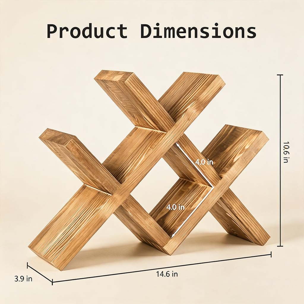 Premium Pinewood Wine Rack, Elegant 4-Bottle Countertop Wine Holder with Cross Design, Sustainable Natural Wood Wine Storage for Modern Homes, Bars & Kitchens (White)