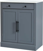 Modern Freestanding Kitchen Pantry & Buffet Food Storage Cabinet with Drawer, 2 Adjustable Shelves, 2 Door Shelves, Faux Marble Countertop - Ideal for Dining, Kitchen, and Coffee Bar (Gray)