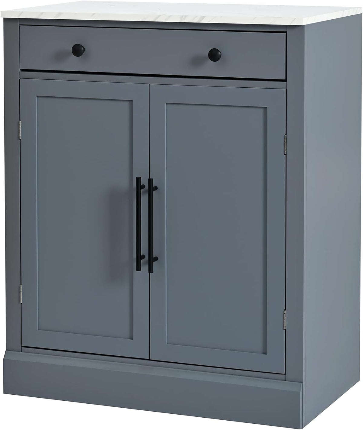 Modern Freestanding Kitchen Pantry & Buffet Food Storage Cabinet with Drawer, 2 Adjustable Shelves, 2 Door Shelves, Faux Marble Countertop - Ideal for Dining, Kitchen, and Coffee Bar (Gray)