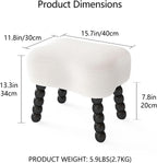 White Ottoman, Small Footrest with Storage Space, Unique Shaped Ottoman with Wood Legs，Faux Teddy Fur(Bone-White)