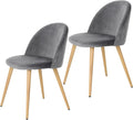 FurnitureR Dining Chairs Set of 2, Upholstered Velvet Mid Back Armless Accent Chair with Wood Legs for Home, Kitchen, Bedroom, and Living Room, Grey