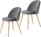 FurnitureR Dining Chairs Set of 2, Upholstered Velvet Mid Back Armless Accent Chair with Wood Legs for Home, Kitchen, Bedroom, and Living Room, Grey