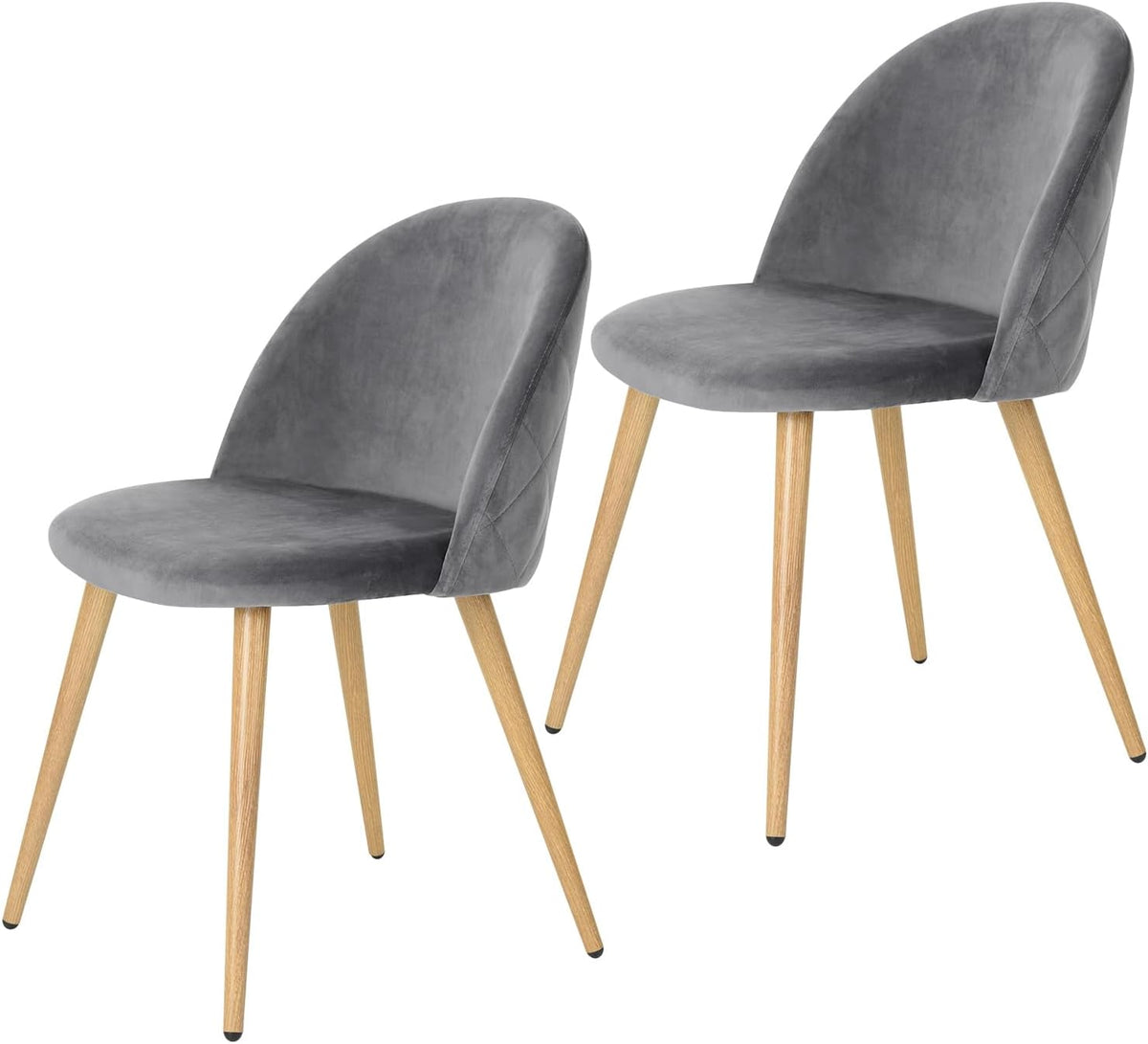 FurnitureR Dining Chairs Set of 2, Upholstered Velvet Mid Back Armless Accent Chair with Wood Legs for Home, Kitchen, Bedroom, and Living Room, Grey