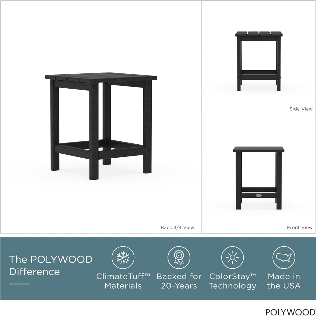 POLYWOOD Long Island 18" Side Table, Black
