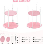 Side Table,Round End Table with 2 Storage Shelves| Compact Side Tables for Living Room, Couch, Gym, Office & Bedroom | Narrow Accent Table as Space-Saving Small Bedside Table 18x18x22in(Pink)