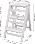 Folding Step Stool for Adults, 3 Tier Step Ladder Portable Counter Chair Wooden Trapezoidal Shelf with Convenient Handle for Home Office Garage Library