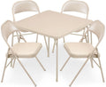 Sudden Comfort 5 Piece 34 x 34 Inch Square Folding Dining Card Table, Tan | with 4 Padded Folding Chairs Furniture Set for Gatherings and Games