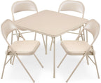 Sudden Comfort 5 Piece 34 x 34 Inch Square Folding Dining Card Table, Tan | with 4 Padded Folding Chairs Furniture Set for Gatherings and Games