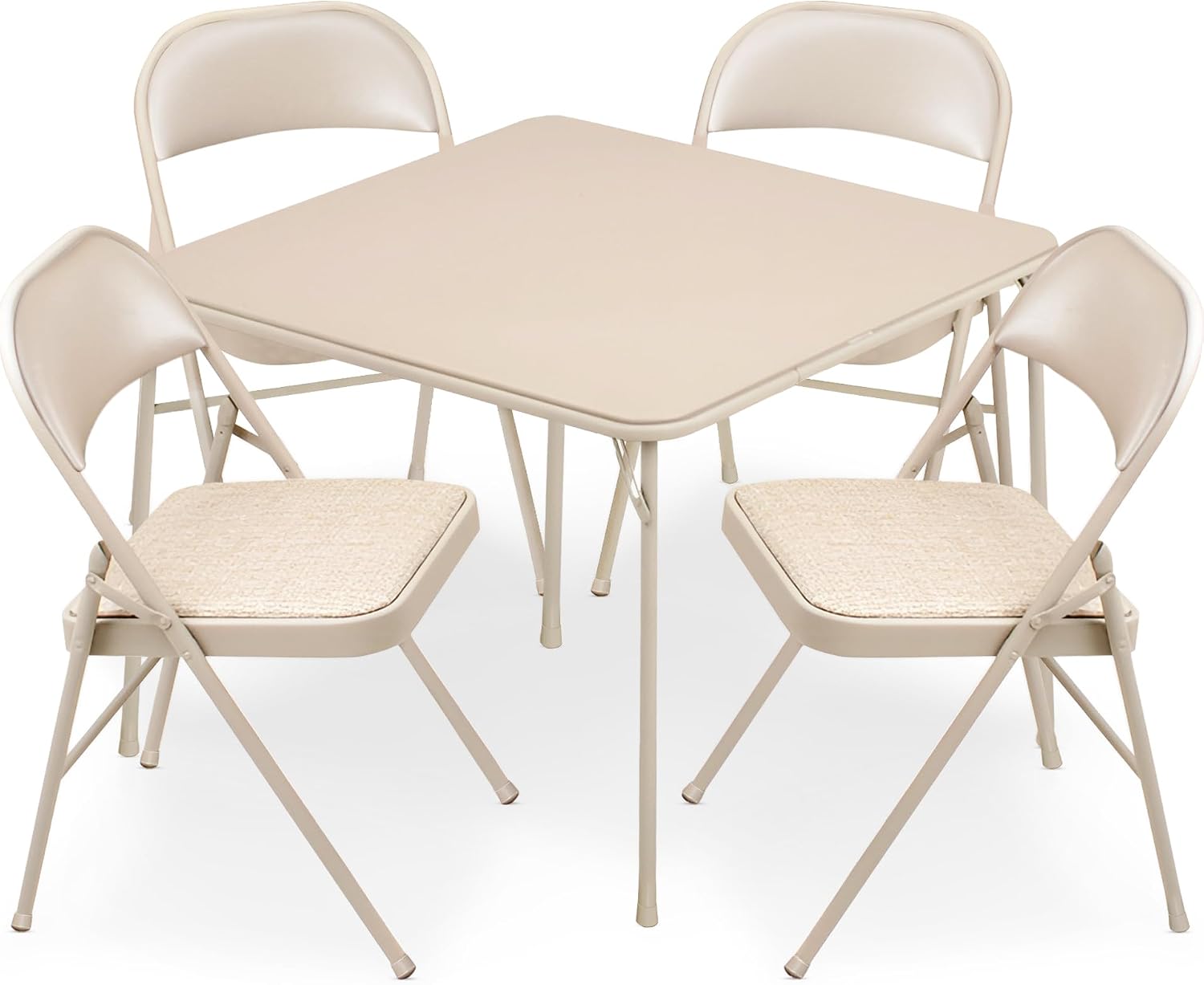 Sudden Comfort 5 Piece 34 x 34 Inch Square Folding Dining Card Table, Tan | with 4 Padded Folding Chairs Furniture Set for Gatherings and Games