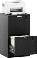 HOMCOM 2 Drawer File Cabinet Fluted Vertical with Lock Printer Stand Black | Adjustable Hanging Rails, for A4 Letter Size Files, with Storage
