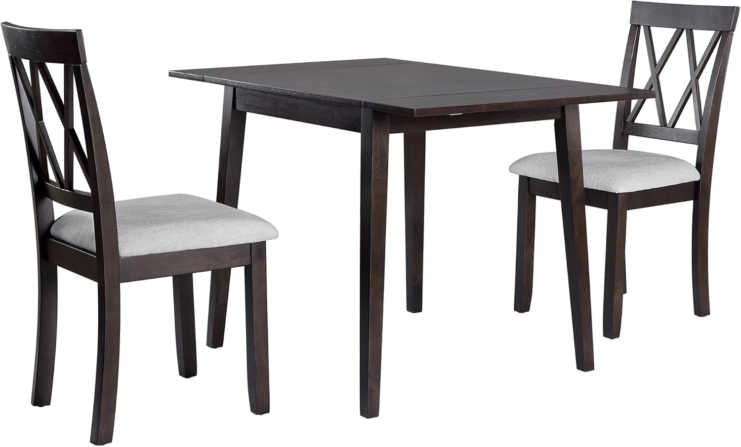 Merax Farmhouse Wooden Dining Set of 3, 45.6 inch Extendable Kitchen Table with Drop Leaf, 2 Chairs with Backrest for Small Space, Easy Assemble Espresso