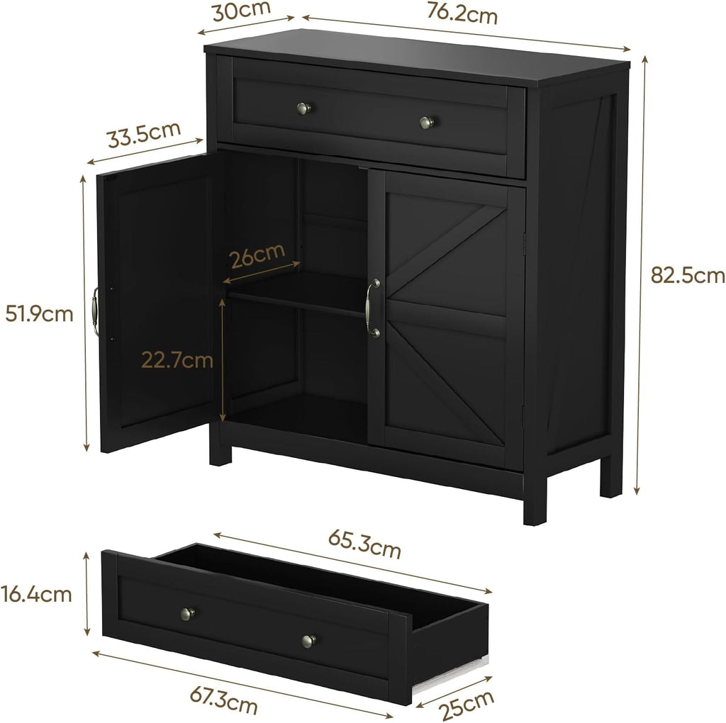 Semiocthome Farmhouse Sideboard Buffet Cabinet with Storage and Adjustable Shelf, Accent Table with Barn Door, Storage Cabinet for Kitchen, Dining Room, Bathroom, Entryway - Black