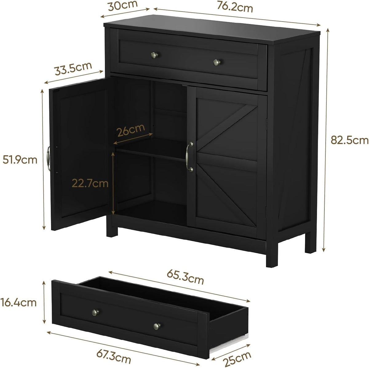 Semiocthome Farmhouse Sideboard Buffet Cabinet with Storage and Adjustable Shelf, Accent Table with Barn Door, Storage Cabinet for Kitchen, Dining Room, Bathroom, Entryway - Black