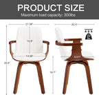 VipDesk Swivel Dining Chairs Set of 2 - Mid Century Modern Kitchen Chairs for Dining Room, Upholstered PU Leather Chairs with Walnut Arms and Legs, White