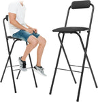 29" Tall Folding Bar Stool with Cushioned Pad and Backrest, Portable Bar Stool, Tall Folding Chairs, 275lbs Load Capacity, for Kitchen, Living Room, Garden, Camping, Black