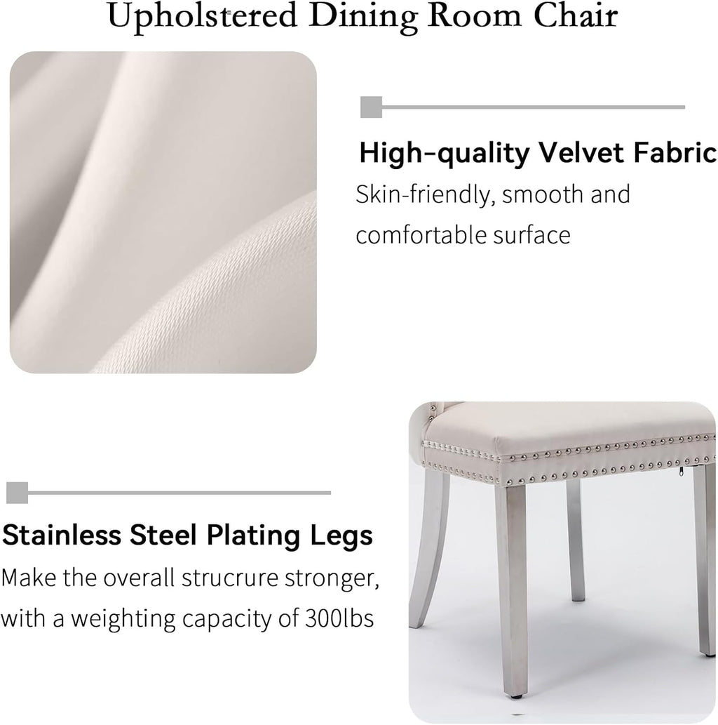 36" Luxury Silver Glass Dining Room Table Set for 4, 5-Piece Round Kitchen Dining Table Set with Cross Metal Legs and 4 Beige Velvet Upholstered Chairs, Glass Kitchen Table and Chairs Set