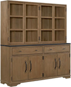 2 Piece Cabinet (Hutch and Buffet) - Almond with Solid Wood and MDF | Two-piece design with concrete top and framed glass doors