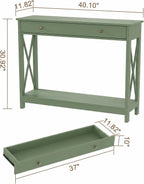 Treocho 40" Farmhouse Console Table with Drawer and Storage Shelves | Entryway, Living Room, Hallway, Antique, Green