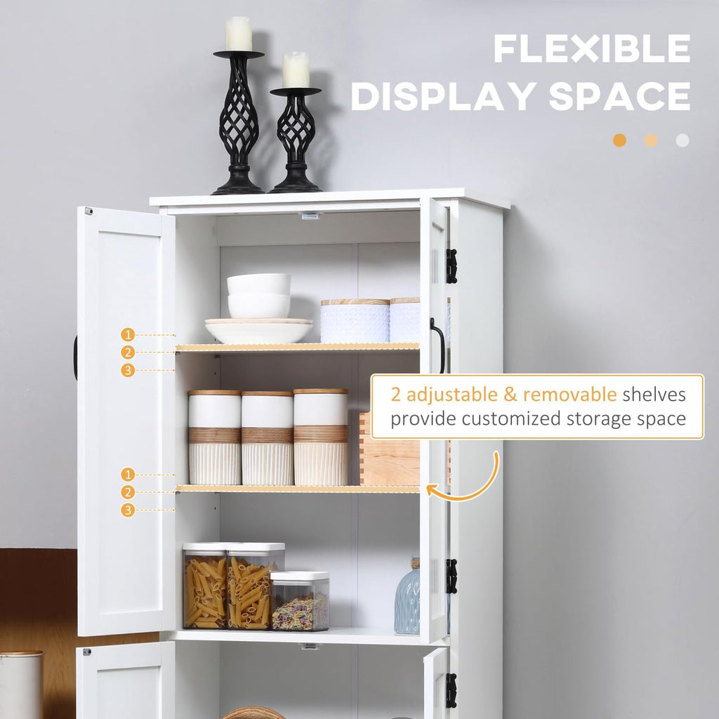 Farmhouse Kitchen Pantry Cabinet, 48.5" Tall Storage Organizer, White Cupboard