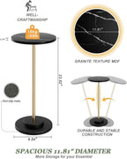 Round Side Table, Small Drink Table for Small Spaces, Modern Accent End Table with Metal Leg for Living Room, Bedroom, Corners, and Office (Black Marble)