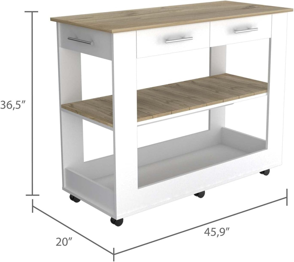 Nadina 4-Door 2-Drawer 2-Piece Kitchen Set, Kitchen Island and Kitchen Pantry White and Light Oak