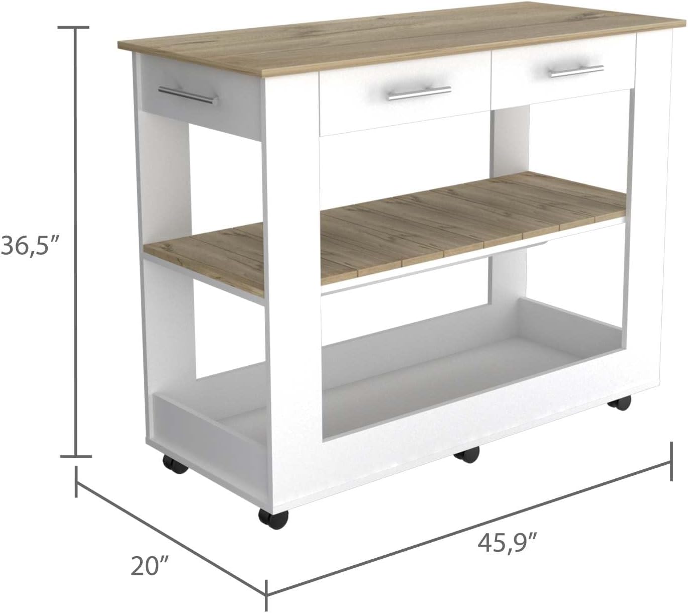 Nadina 4-Door 2-Drawer 2-Piece Kitchen Set, Kitchen Island and Kitchen Pantry White and Light Oak