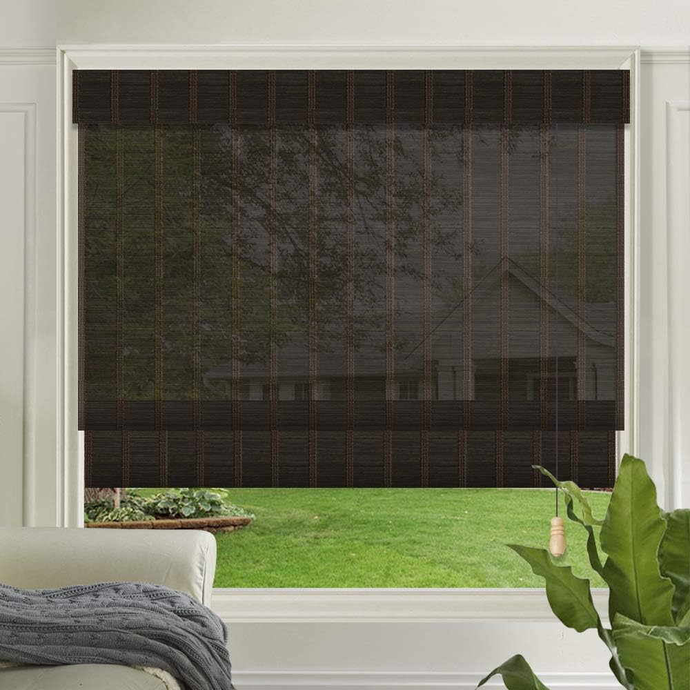 LETAU Wood Window Roman Shades, Bamboo Light Filtering Window Blinds for Indoor Home, Office, Kitchen, Pattern 4