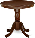Pemberly Row Contemporary Round Rubber Wood Dining Table, 30 in x 30 in x 30 in, Mahogany Finish, Pedestal Base, Small Space Kitchen or Dining Room Table, Mid-Century Style