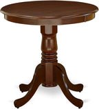 Pemberly Row Contemporary Round Rubber Wood Dining Table, 30 in x 30 in x 30 in, Mahogany Finish, Pedestal Base, Small Space Kitchen or Dining Room Table, Mid-Century Style