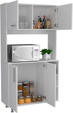 Kitchen Pantry Double Door Cabinet, Four Legs, Three Shelves, White