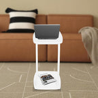 Solid Wood End Table, C-Shaped Side Table with Wheels, TV Tray Table, Couch Table That Slide Under for Small Space, Living Room, Bedroom (White)