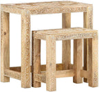 2 Piece Side Table Set Solid Mango Wood Hand-Painted Nesting Tables for Living Room Brown