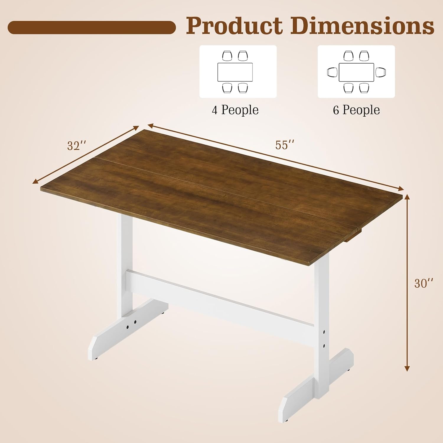 Tangkula 55 Inch Dining Table for 4-6 People, Rectangular Kitchen Table with Solid Wood Trestle Base, Large Farmhouse Modern Diner Table for Home Dining Room Living Room