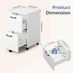 DUMOS 2 Drawer Storage Cabinet, Rolling Under Desk Storage, White | Not for Hanging Files, Printer Stand, Lockable Wheels, Mobile Wood Home Office Organizer