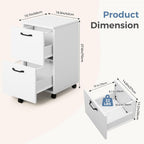 DUMOS 2 Drawer Filing Cabinet, Rolling Wood File Cabinet for Home Office, Under Desk Storage with Lockable Wheels, Printer Stand, Office Organizer, White