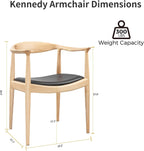 Tomile Kennedy Armchair, Mid Century Modern Dining Chairs (Natural) | Solid Ash Wood Frame, PU Leather Seat, 300 LBS Support, Ergonomic Backrest, Fully Assembled, Great for Kitchen & Home Office