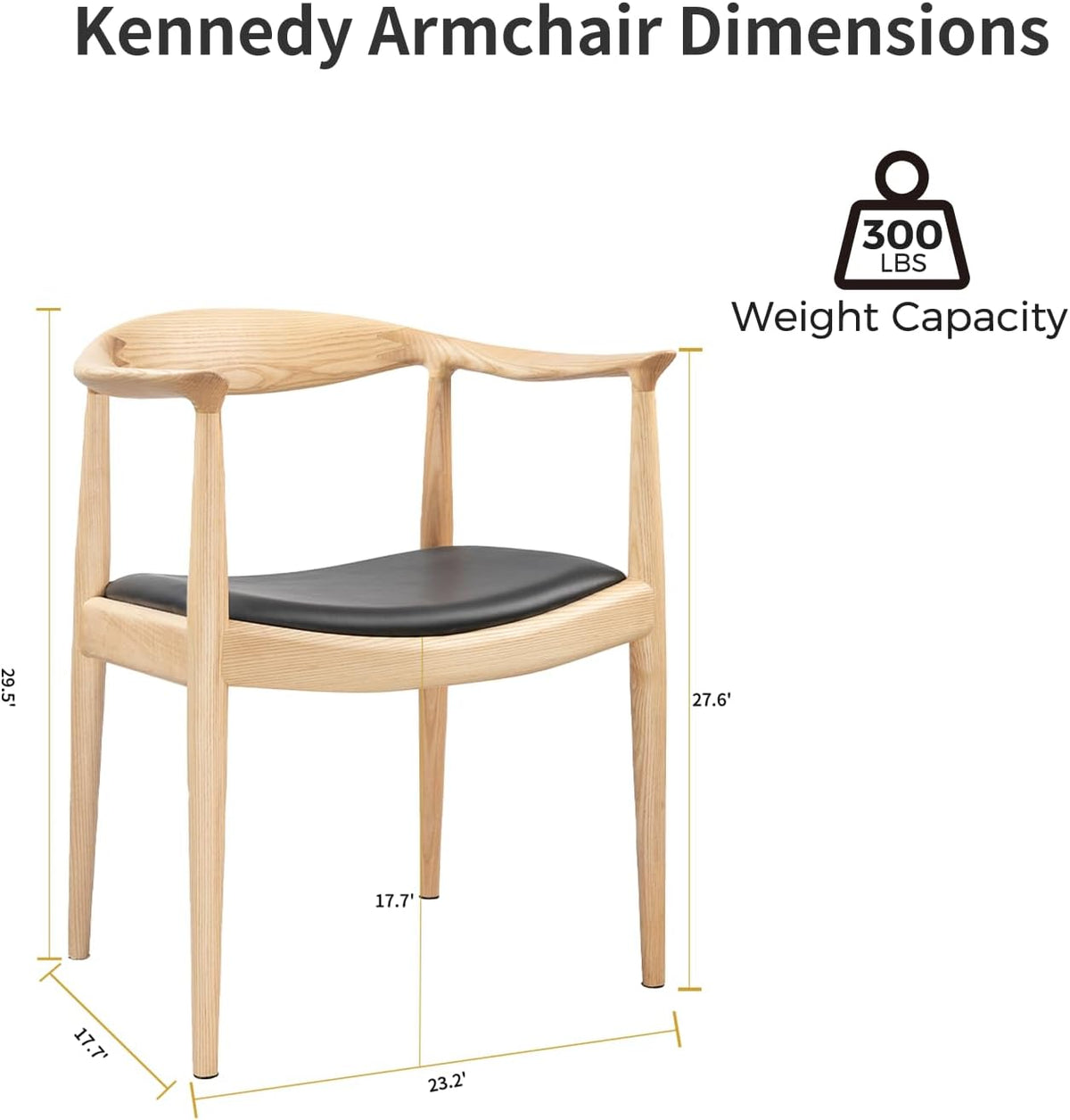 Tomile Kennedy Armchair, Mid Century Modern Dining Chairs (Natural) | Solid Ash Wood Frame, PU Leather Seat, 300 LBS Support, Ergonomic Backrest, Fully Assembled, Great for Kitchen & Home Office
