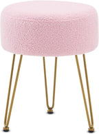 Vanity Stool, Teddy Velvet Ottoman Foot Stool, Dressing Table Seat with Metal Leg Vanity Chair for Bedroom, Living Room, Entryway, Offices