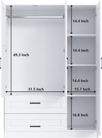 Fenghua Lizhi 3 Doors Wooden Wardrobe Closet Armoire, White Storage Cabinet for Hanging Clothes, Bedroom Large Capacity Freestanding Armoire,Wood Wardrobe Combination with Shelves (2drawer, White)