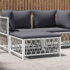 Patio Footstool with Cushion, White Woven Fabric Garden Ottoman, Powder-Coated Steel Frame, Thickly Padded Seat, Modular Design for Outdoor Lounge