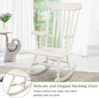 Giantex Outdoor Wood Rocking Chair - Patio Rocking Chair with Solid Rubber Wood Frame, Slat Back, Outside & Indoor Rocker for Garden, Poolside, Balcony, Backyard, Lawn, Front Porch Rocker, White